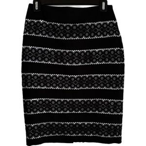 Black and White modern pencil skirt with embroidered lace small circles